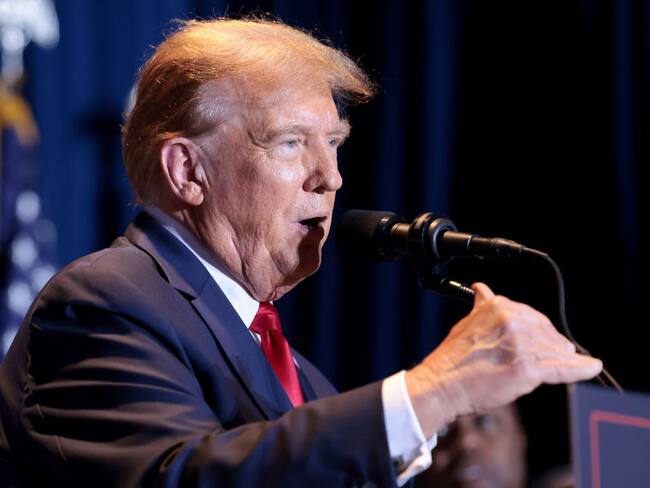 COLUMBIA, SOUTH CAROLINA - FEBRUARY 24: Republican presidential candidate and former President Donald Trump speaks during an election night watch party at the State Fairgrounds on February 24, 2024 in Columbia, South Carolina. Trump defeated opponent Nikki Haley in the South Carolina Republican primary today. (Photo by Win McNamee/Getty Images)