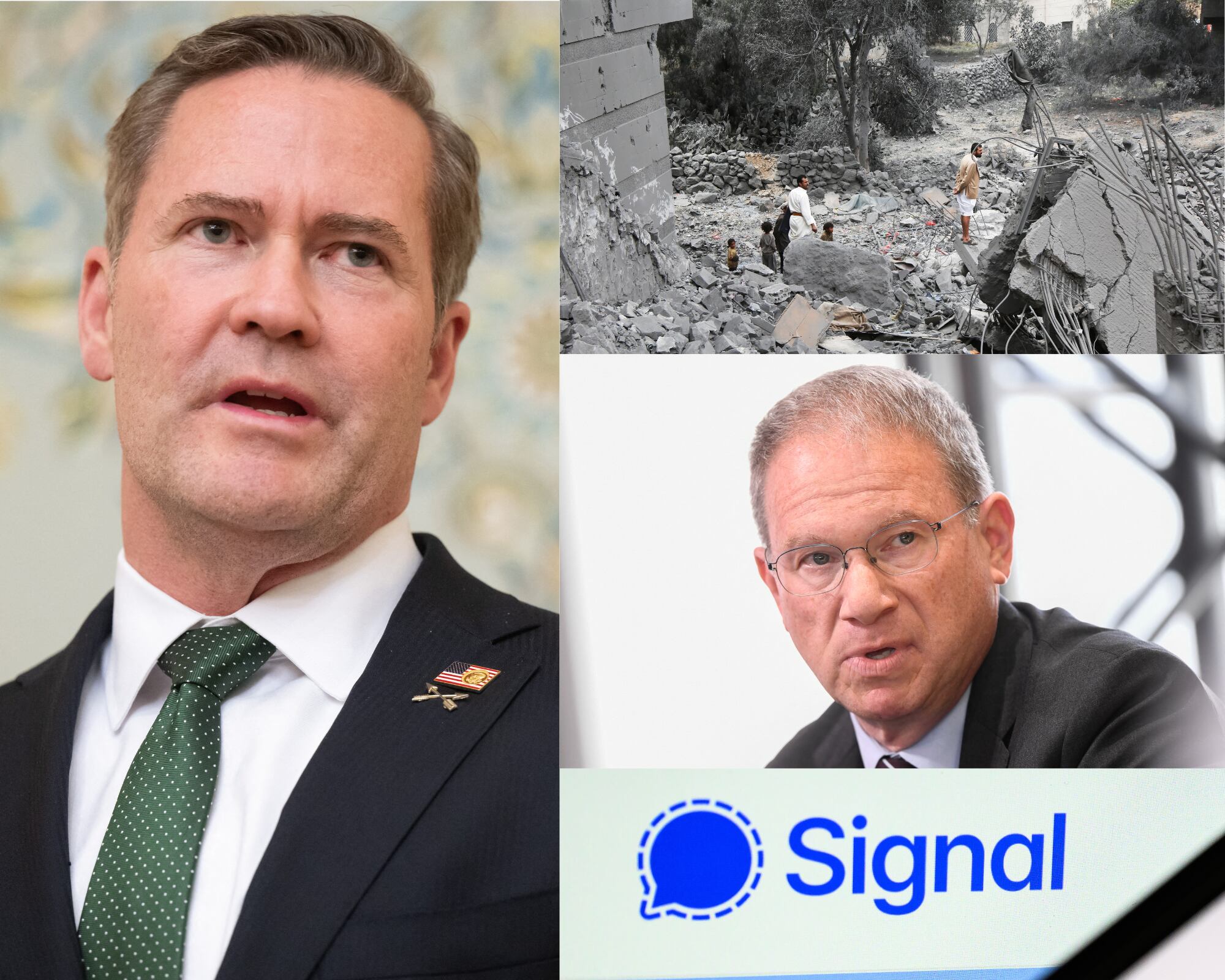 La Administración Trump, de la mano del asesor de seguridad Mike Waltz (i), compartió accidentalmente sus planes bélicos sobre terreno yemení al periodista Jeffrey Goldberg (d), quien conoció por medio de la App Signal de los bombardeos antes de que se realizaran.
(Foto: Caracol Radio / Getty)