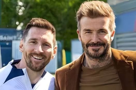 Lionel Messi y David Beckham (propietario del Inter Miami), en un entrenamiento del PSG / Foto: PSG