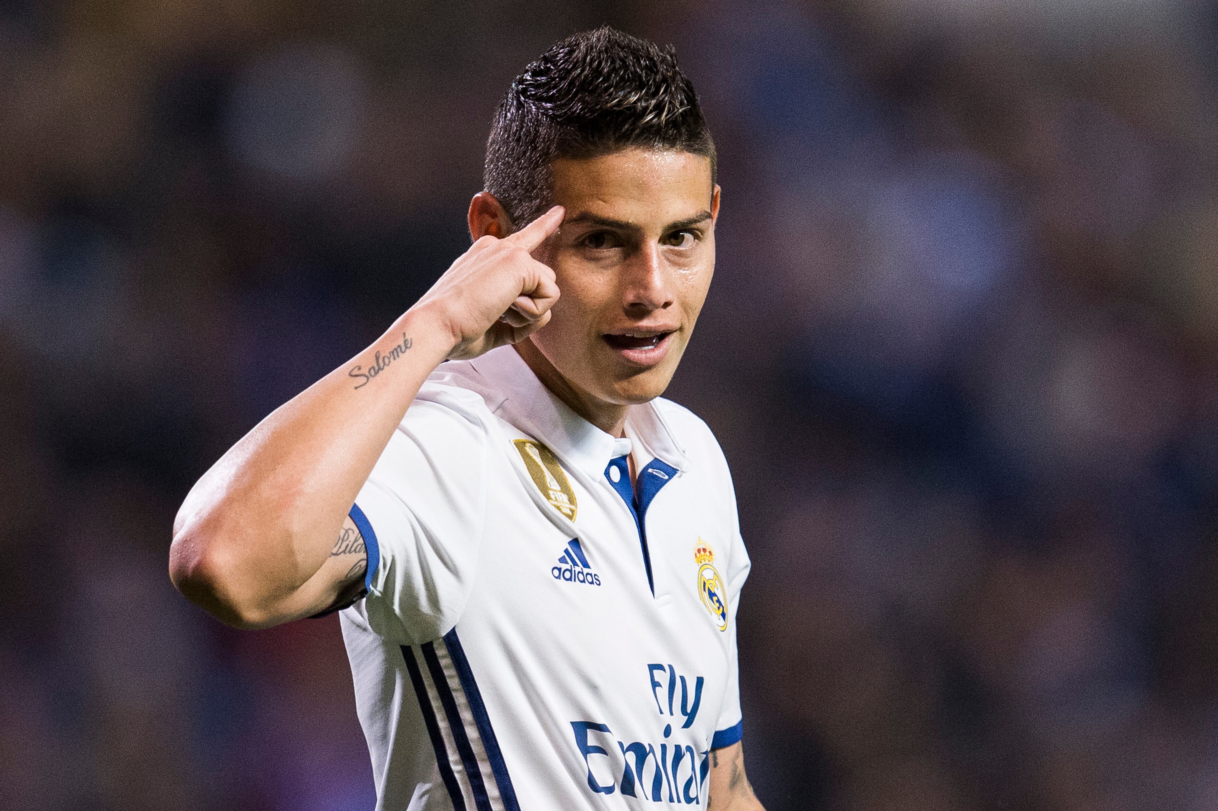 James Rodríguez festeja uno de sus más de 30 goles con la camiseta del Real Madrid.  (Photo by Juan Manuel Serrano Arce/Getty Images)