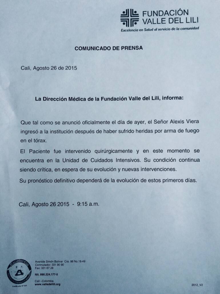 Comunicado de prensa Fundación Clínica Valle del Lili