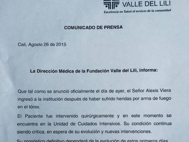 Comunicado de prensa Fundación Clínica Valle del Lili