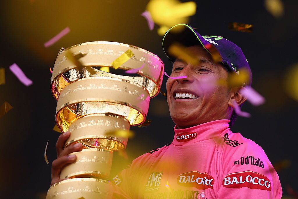 Nairo Quintana celebra el título del Giro de Italia 2014 (Photo by Bryn Lennon - Velo/Getty Images)