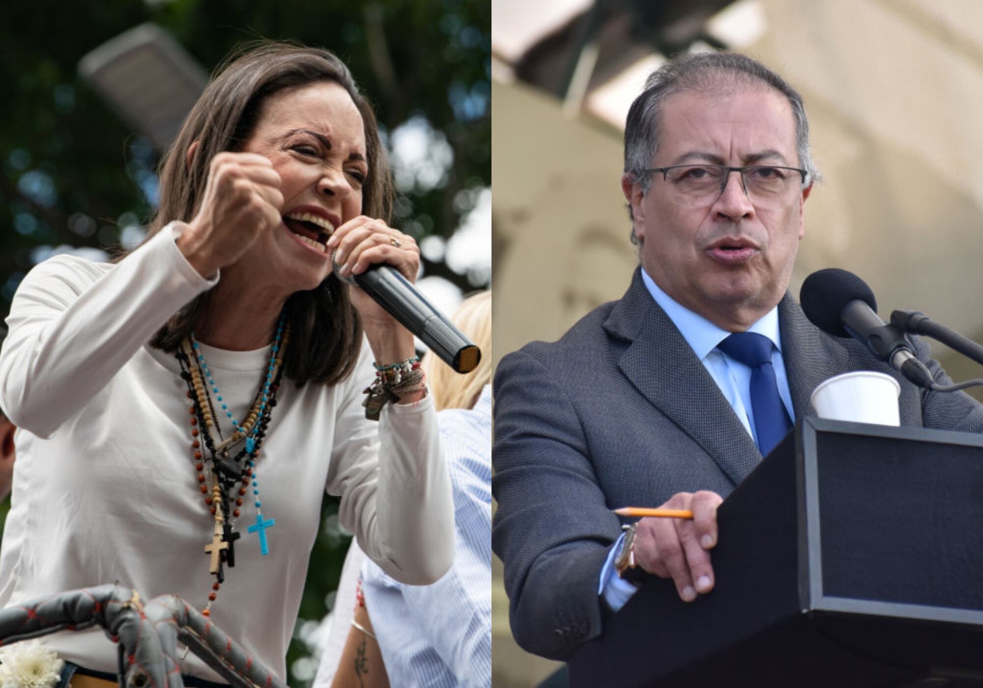 María Corina Machado y Gustavo Petro. Foto: (Photo by Alfredo Lasry R/Getty Images) / (Photo by: Cristian Bayona/Long Visual Press/Universal Images Group via Getty Images)