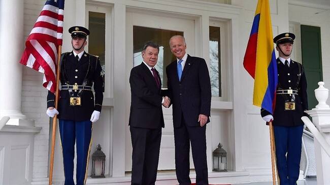 Presidente colombiano Juan Manuel Santos con el vicepresidente de Estados Unidos, Joe Biden.. Foto: Colprensa