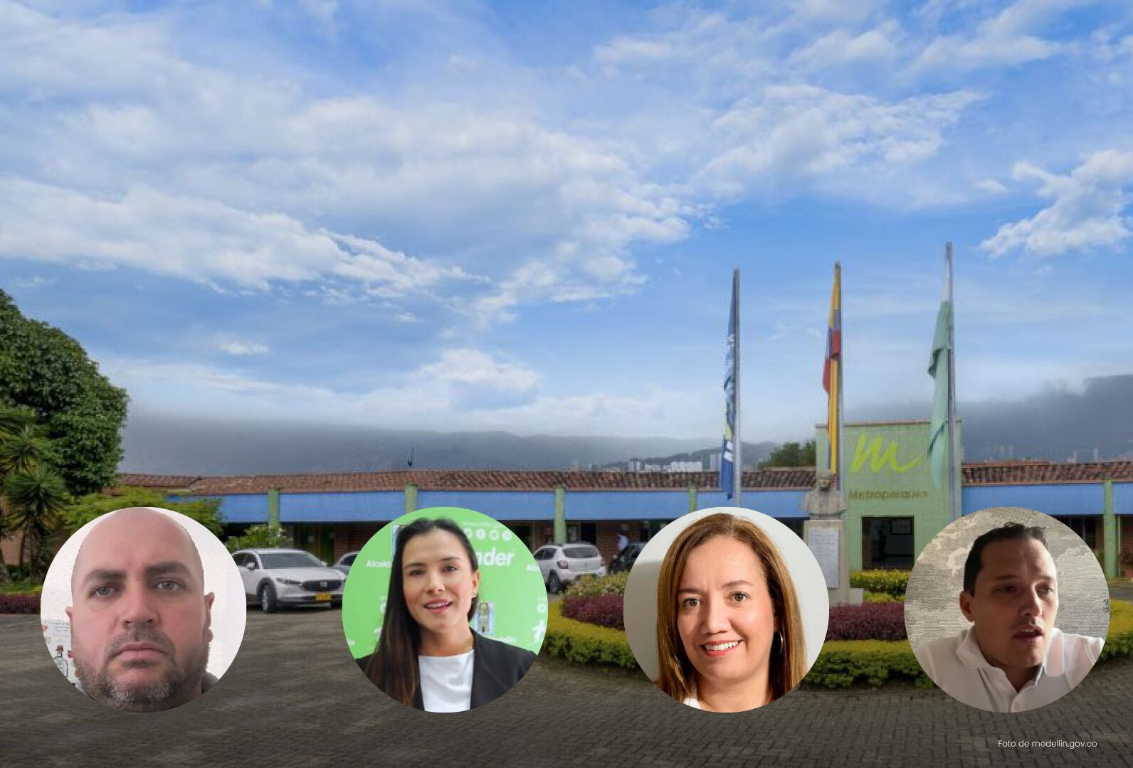 Jorge Liévano, Diana Toro, María Dominguez y Mauricio Jaramillo. Fotos alcaldía de Medellín, Linkedin y Youtube