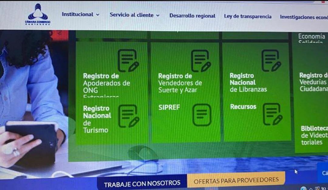 Página de la Cámara de Comercio de Cartagena