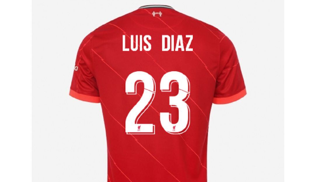 Camiseta de Luis Díaz en el Liverpool.