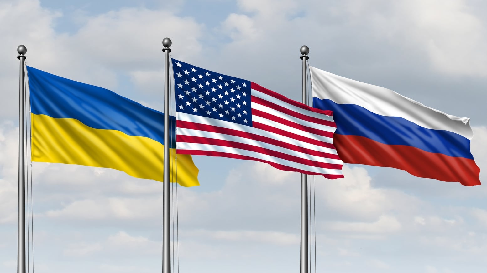 Bandera de Ucrania, Estados Unidos y Rusia. Foto: Getty Images