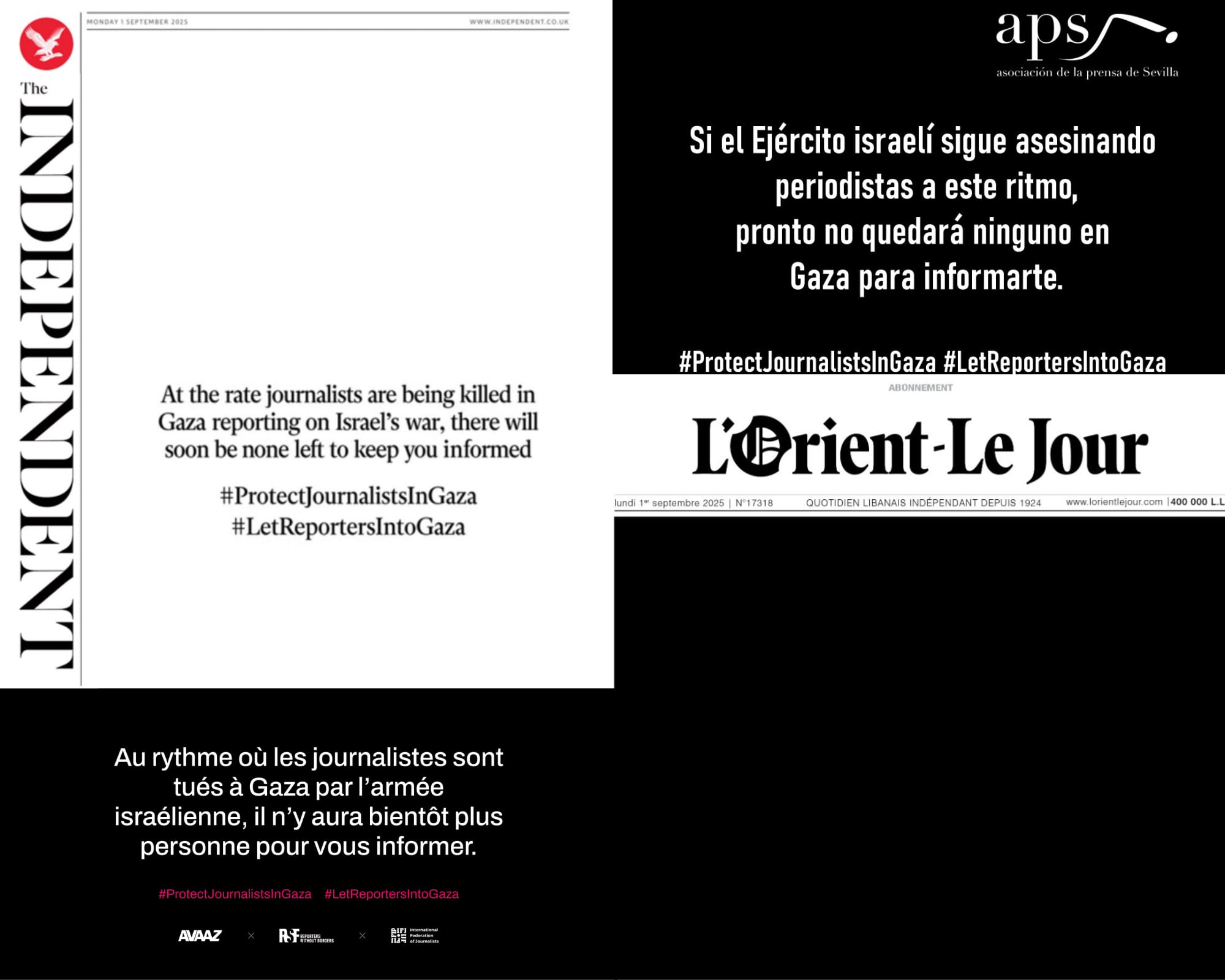 Más de 200 medios de comunicación del mundo se sumaron a la iniciativa de Reporteros Sin Fronteras en la que se criticó los ataques a la prensa en suelo palestino.
(Foto: Cortesía )