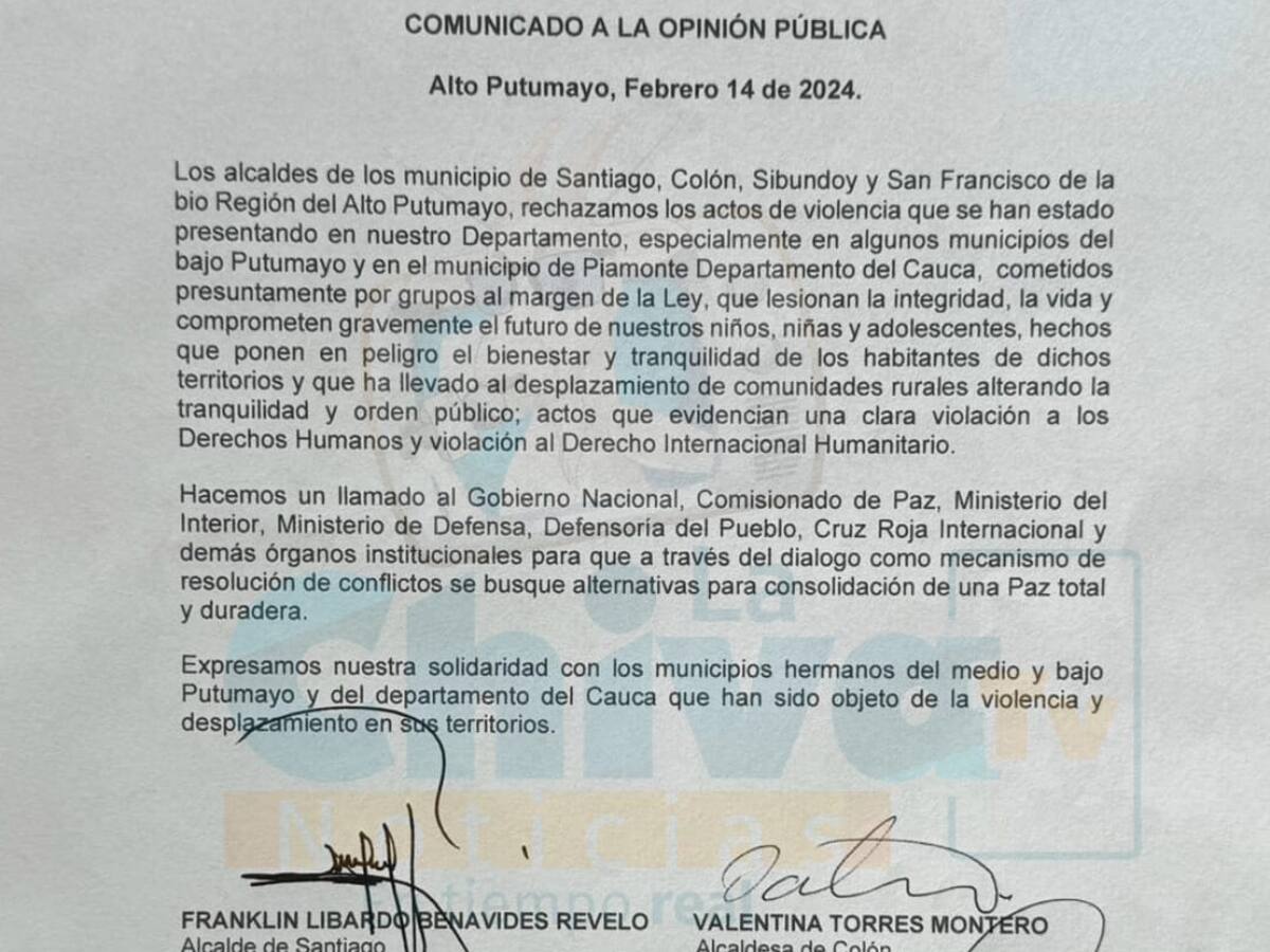 Alcaldes del Alto Putumayo se pronunciaron sobre hechos de violencia en el Cauca