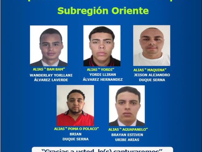 Las autoridades en Antioquia dieron a conocer el cartel de los más buscados en el Oriente