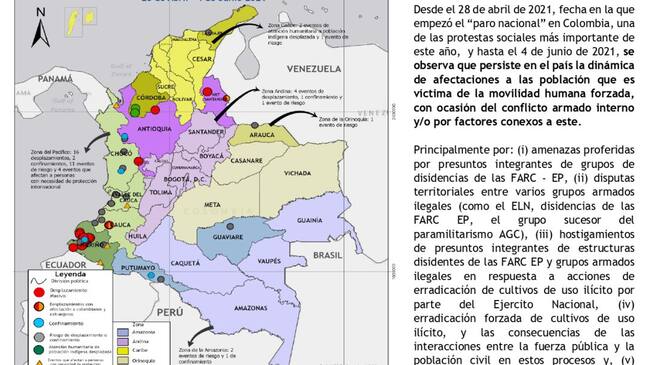 Informe sobre desplazados y confinados en medio del Paro Nacional