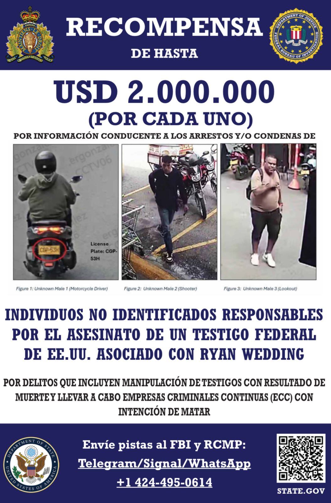 Estados Unidos y Canadá ofrecen millonaria recompensa por responsables de homicidio de testigo clave del FBI en Medellín. Foto: Cortesía.