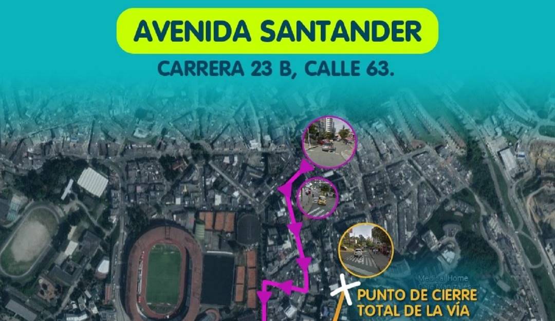 Cierre en importante vía de Manizales. Crédito: Alcaldía de Manizales.