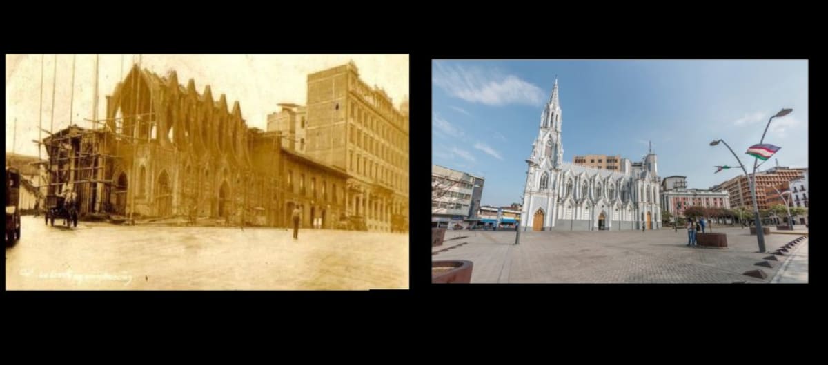 Antes y ahora de la iglesia La Ermita (Foto derecha: Jimmy Suarez)