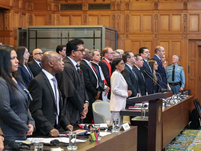 La presidenta encargada de Venezuela, Delcy Rodríguez, ante la Corte Internacional de Justicia (CIJ).
(Foto: cortesía cancillería Venezuela)