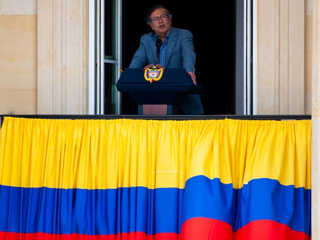 Colombian president Gustavo Petro gives speech about the International Labor Day at the Narino presidential palace in Bogota, Colombia on May 1, 2023. (Photo by Sebastian Barros/NurPhoto via Getty Images)