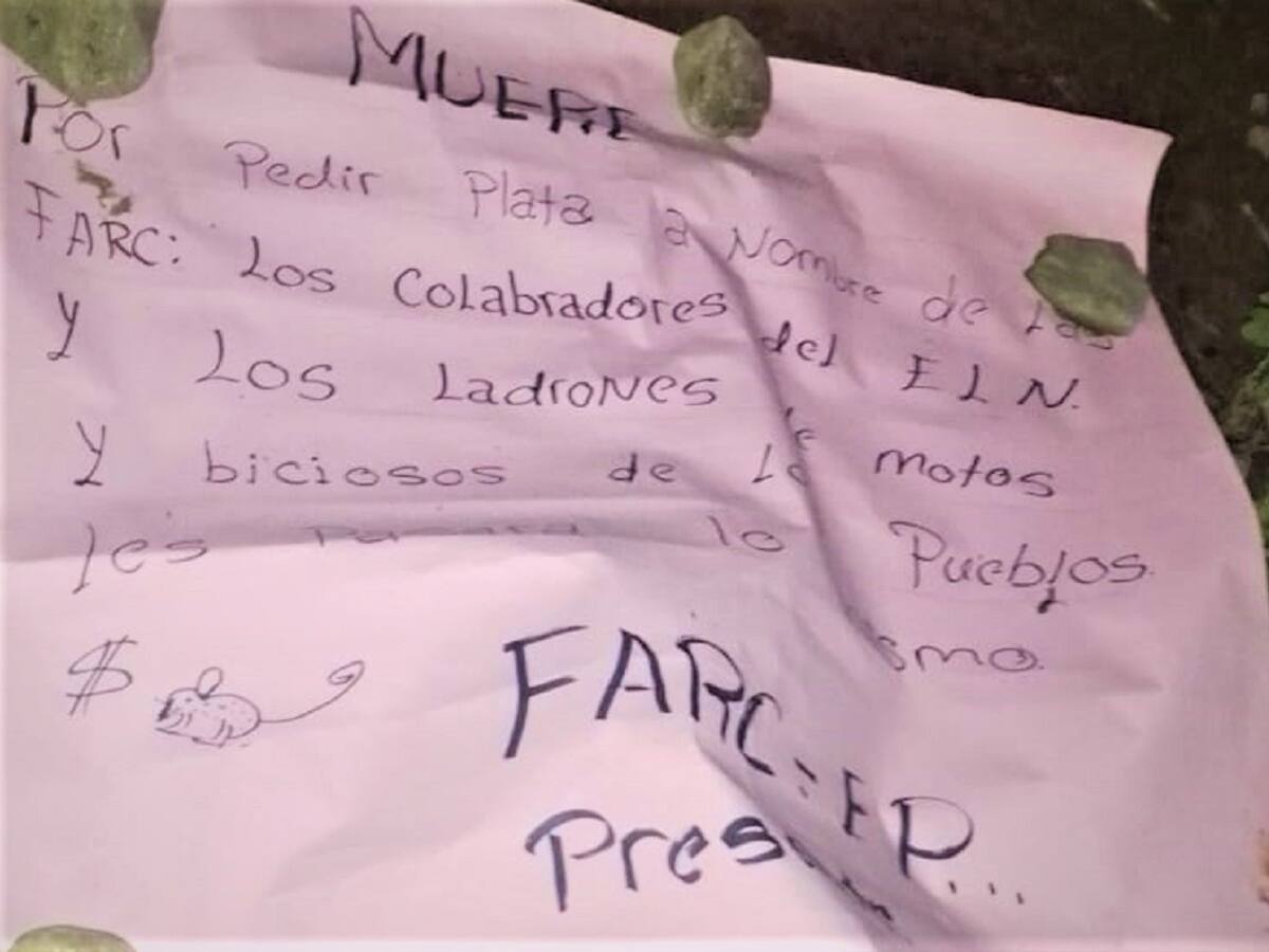Asesinan a un hombre y a su lado abandonan un letrero en Caldono, Cauca