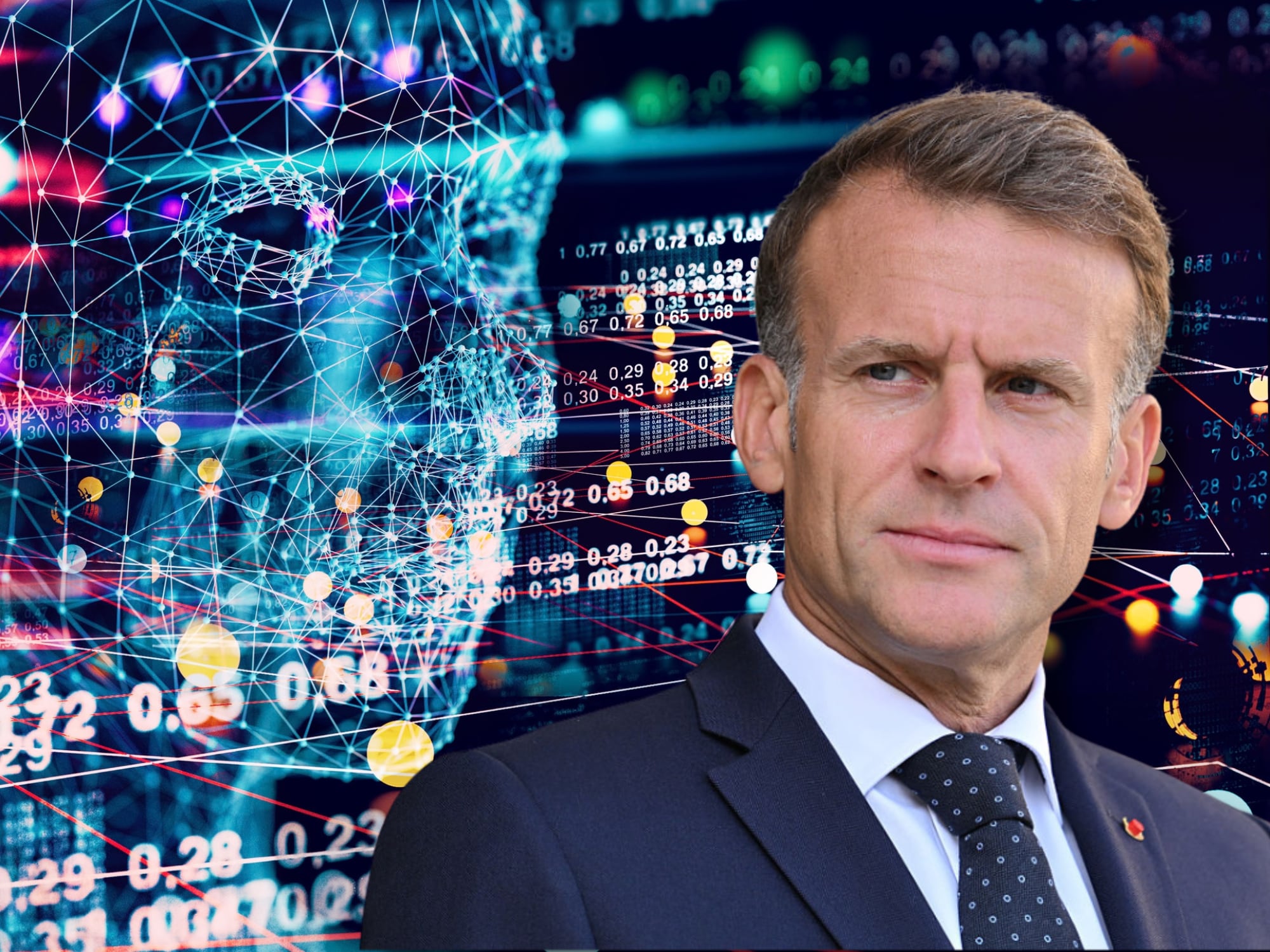 IA y Emmanuel Macron. Fotos: Getty Images / (Photo by Mustafa Yalcin/Anadolu via Getty Images)