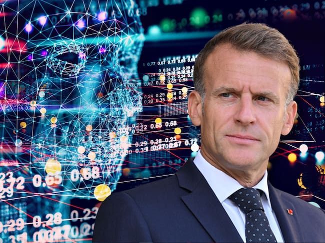 IA y Emmanuel Macron. Fotos: Getty Images / (Photo by Mustafa Yalcin/Anadolu via Getty Images)