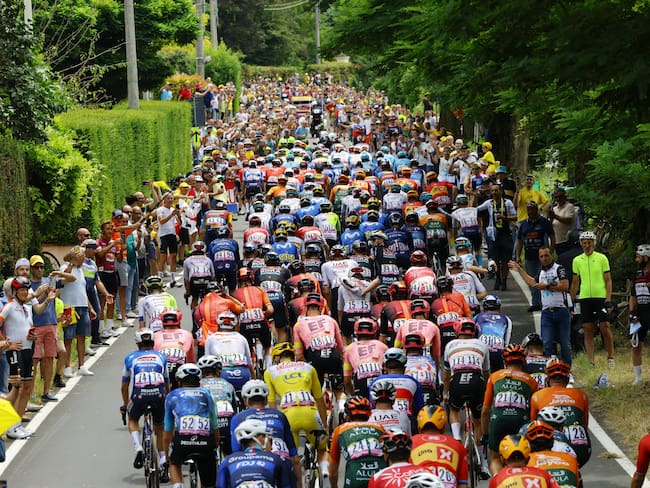 Piacenza (Italy), 01/07/2024.- Riders in action during the third stage of the 2024 Tour de France cycling race over 230km from Piacenza to Turin, Italy, 01 July 2024. (Ciclismo, Francia, Italia) EFE/EPA/KIM LUDBROOK