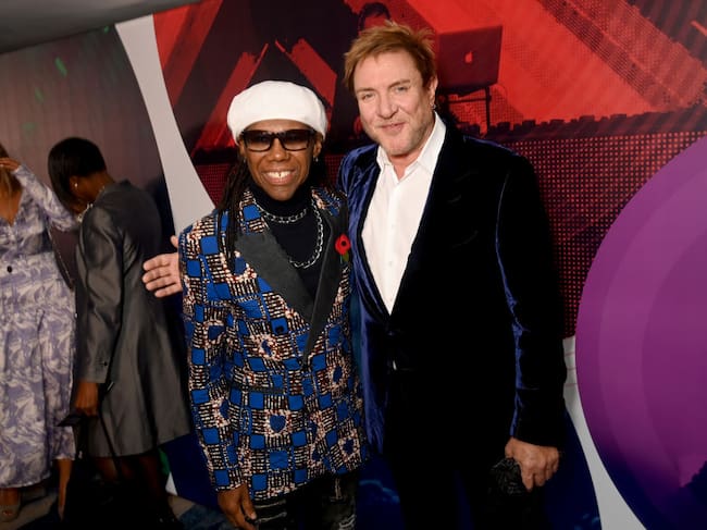 LONDON, ENGLAND - NOVEMBER 01: Nile Rodgers and Simon Le Bon attend the Music Industry Trust Awards 2021 honouring Pete Tong at The Grosvenor House Hotel on November 01, 2021 in London, England. (Photo by Dave J Hogan/Getty Images)