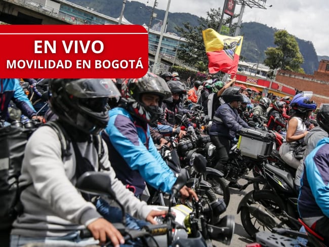 Septiembre 16 de 2025. Manifestantes del gremio de transportadores y moteros avanzan por la Carrera 30 a la altura de la calle 19, sector de Paloquemao, en medio de la jornada de protestas.(Colprensa - Catalina Olaya)