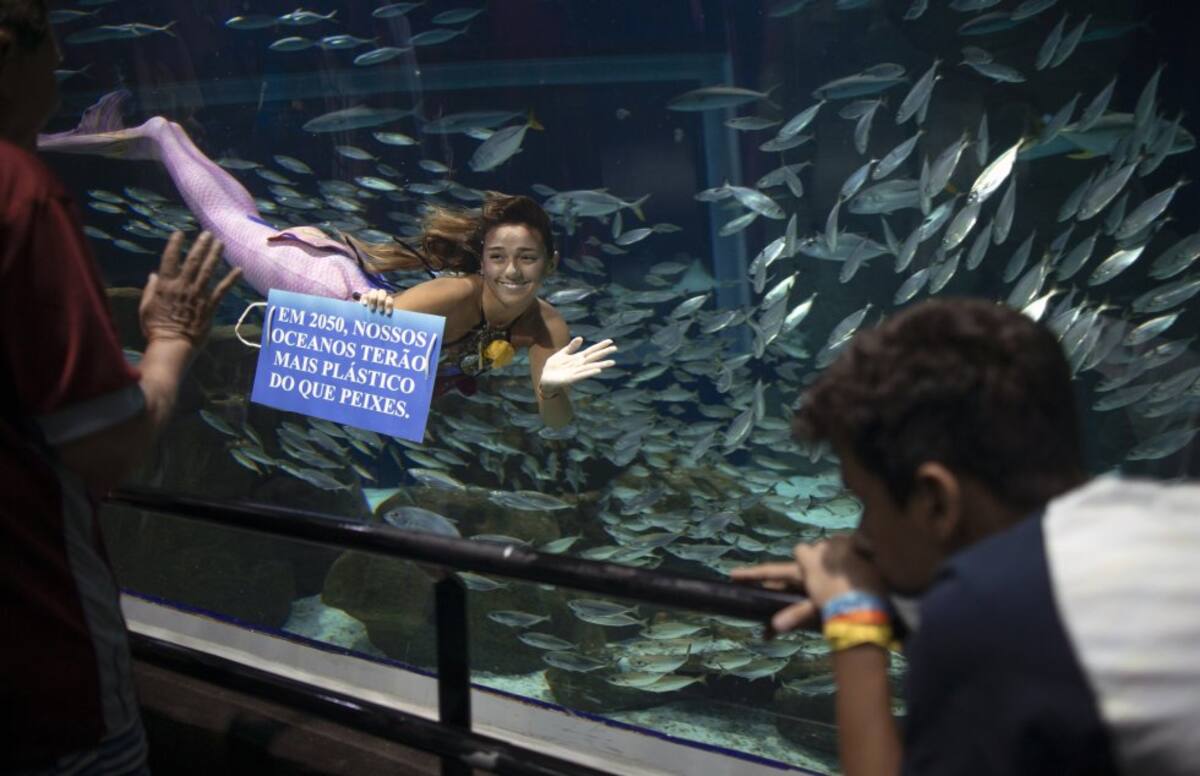 Isabela Cardoso aprovecha la dedicada atención de la audiencia para transmitir mensajes escritos en placas azules que ella sujeta.