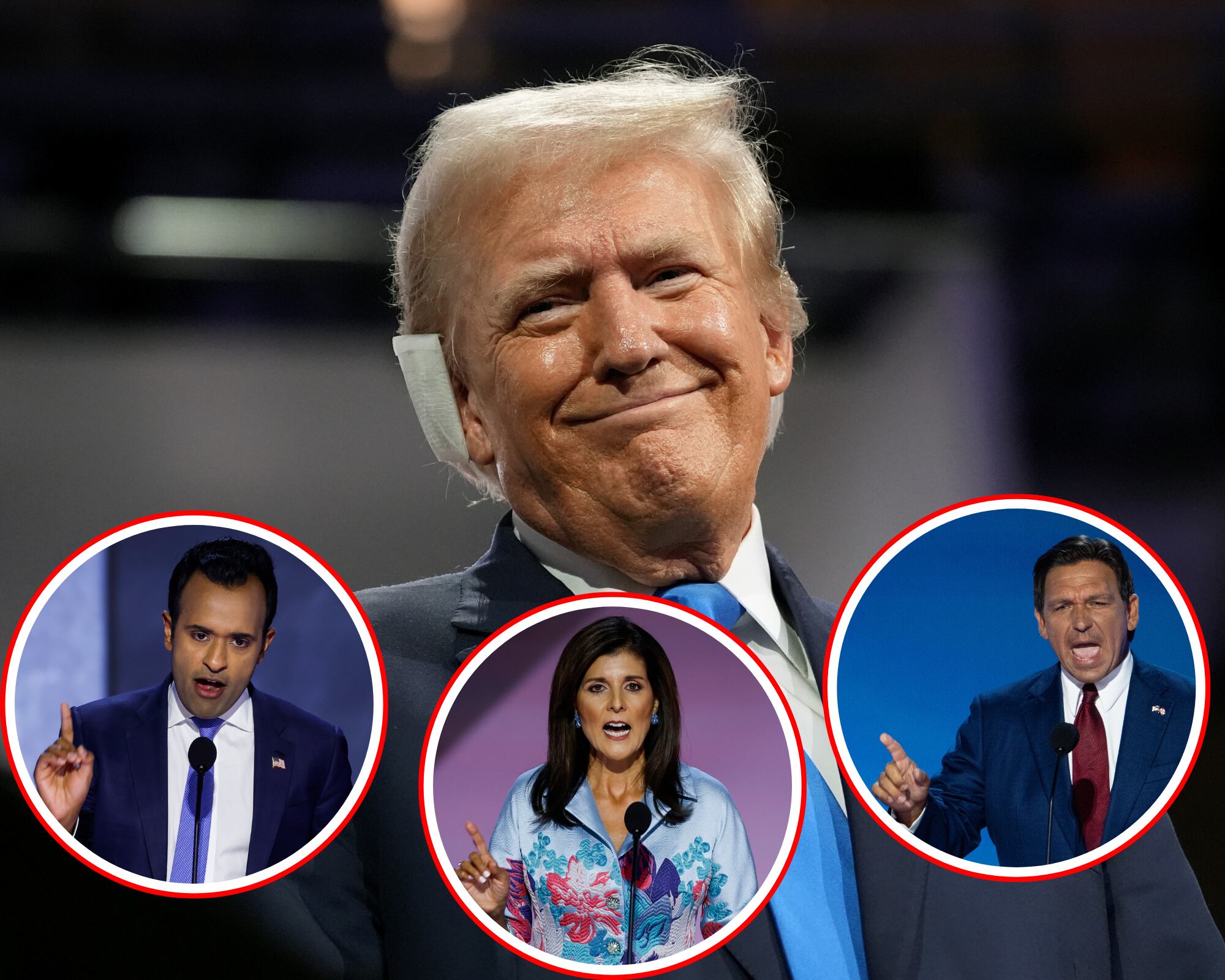 Nikki Haley, Ron DeSantis y Vivek Ramaswamy, excríticos de Trump, ahora piden votar por él.
(Foto: Caracol Radio / Getty )