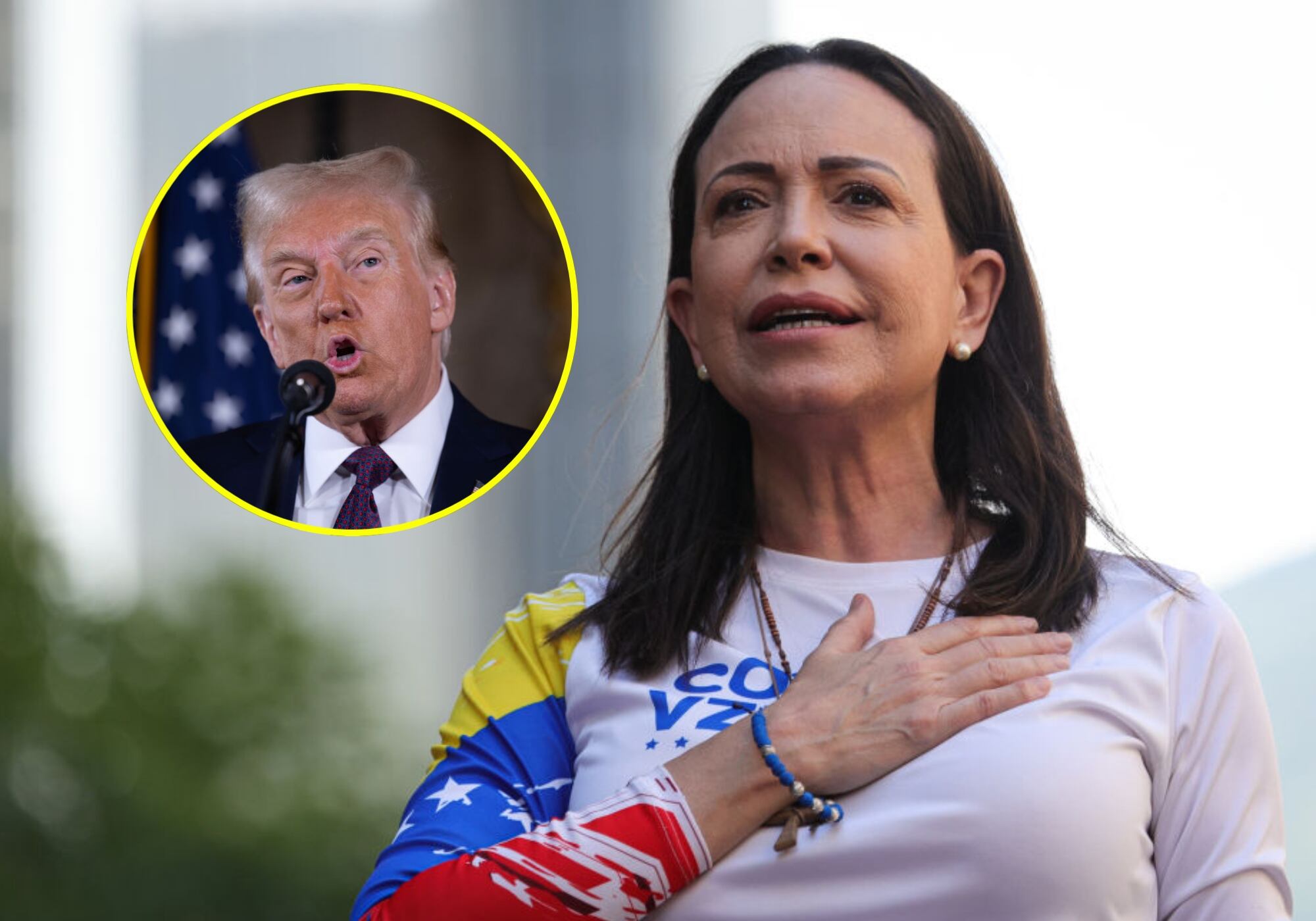 María Corina Machado y Donald Trump. Foto: (Photo by Jesus Vargas/Getty Images) / (Photo by Scott Olson/Getty Images)