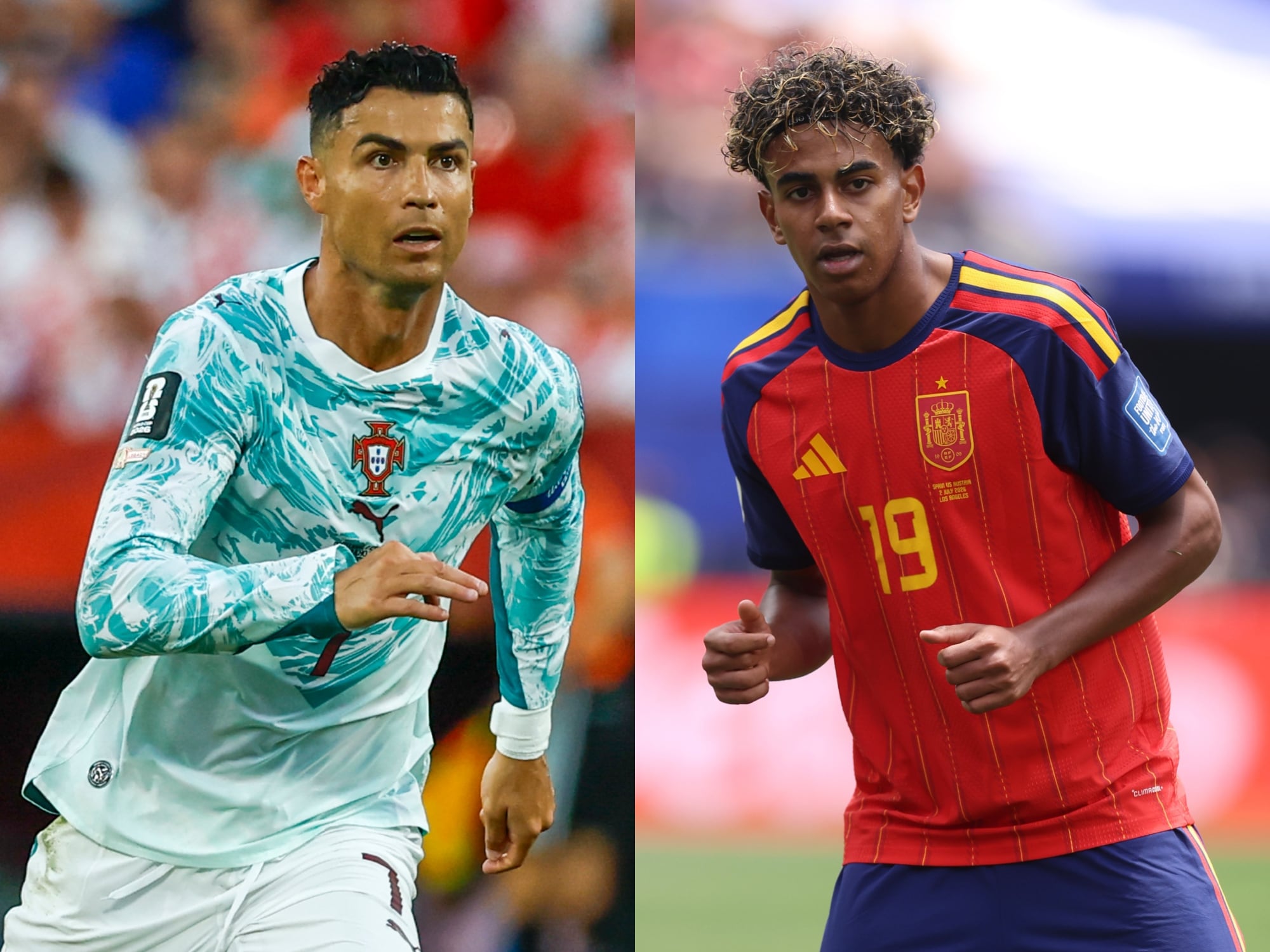 Cristiano Ronaldo y Lamine Yamal. Fotos: Getty Images.