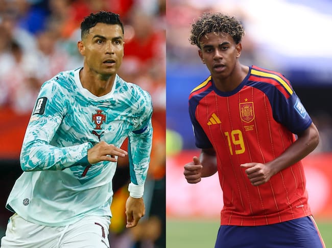 Cristiano Ronaldo y Lamine Yamal. Fotos: Getty Images.