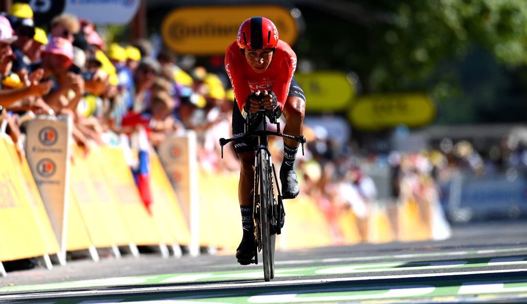 Nairo Quintana al cierre de la prueba contrarreloj del Tour de Francia de este sábado.