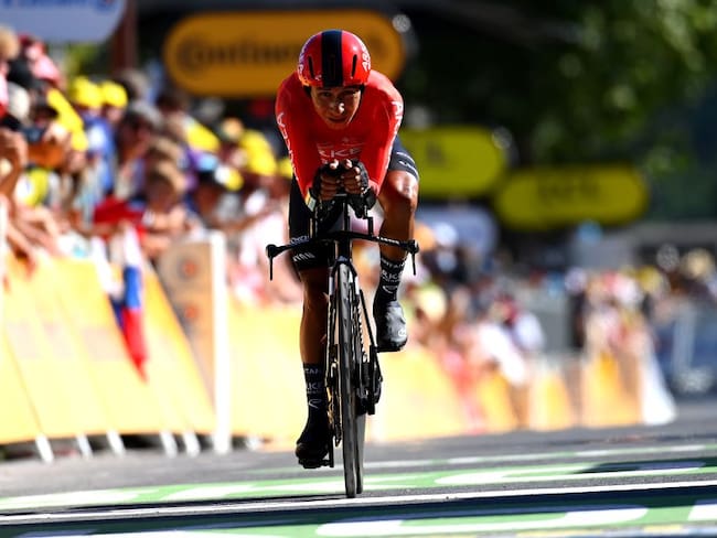 Nairo Quintana al cierre de la prueba contrarreloj del Tour de Francia de este sábado.