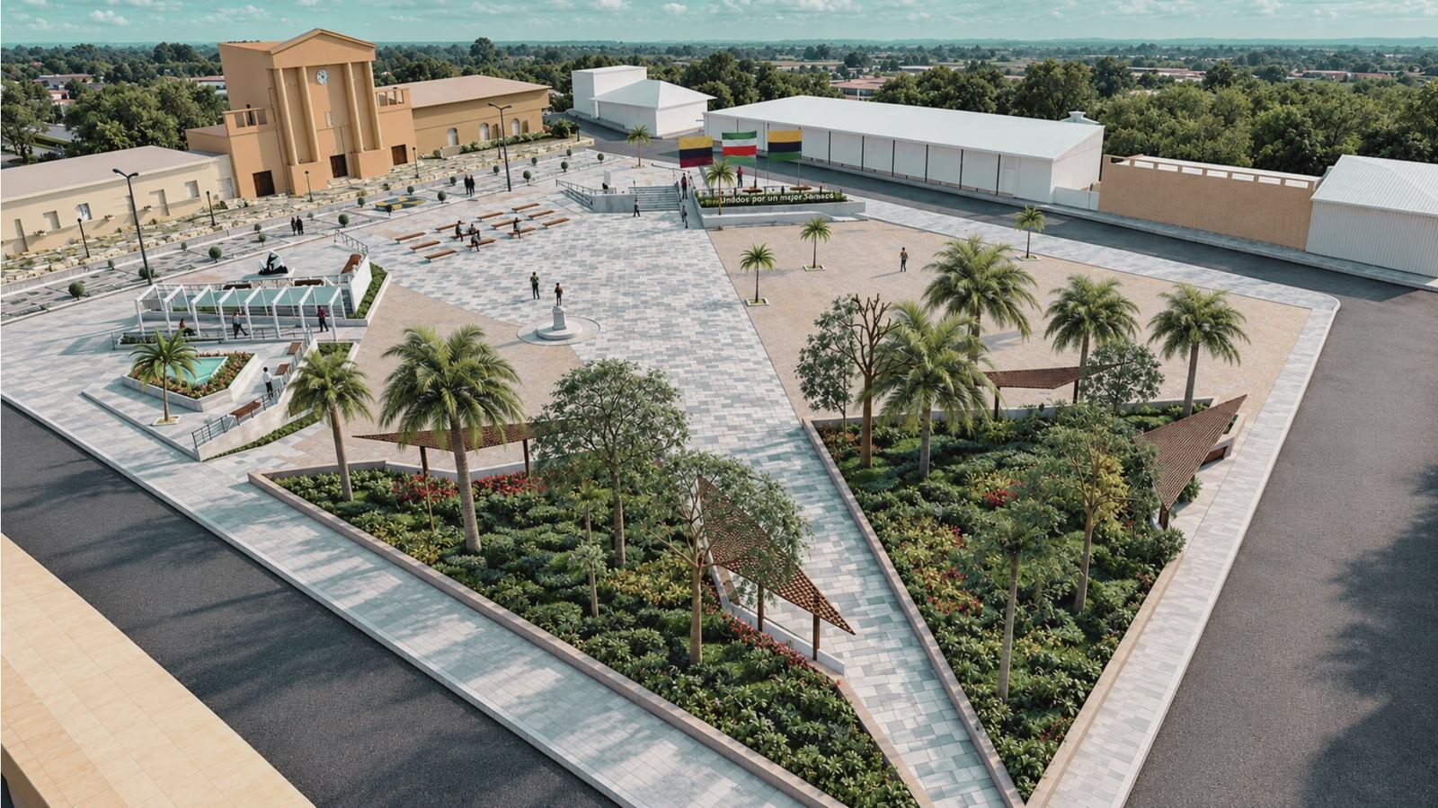 Así quedará el parque principal del municipio de Samacá con las obras que se adelantarán a partir de noviembre / Imagen: Prensa Samacá.