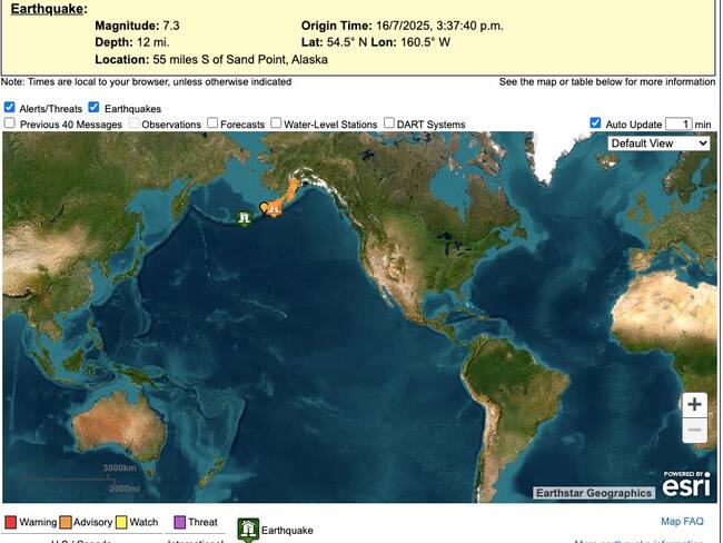 Sismo de 7,3 sacude la costa de Alaska y activa alerta de tsunami