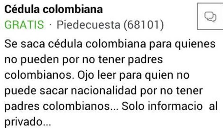 Anuncio en redes sociales.