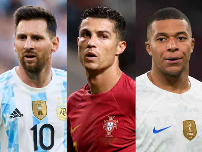 Lionel Messi (Argentina), Cristiano Ronaldo (Portugal) y Kylian Mbappé (Francia) / Elaboración Caracol Radio: Fotos tomadas de Getty Images