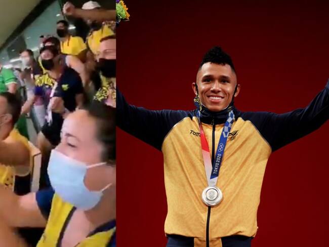 Delegación colombiana festeja la medalla de plata obtenida por Luis Javier Mosquera.