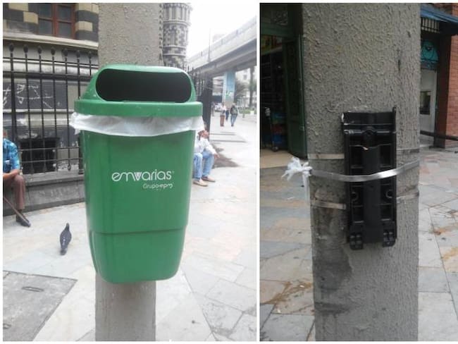 Se están robando las canastillas públicas de basura en Medellín