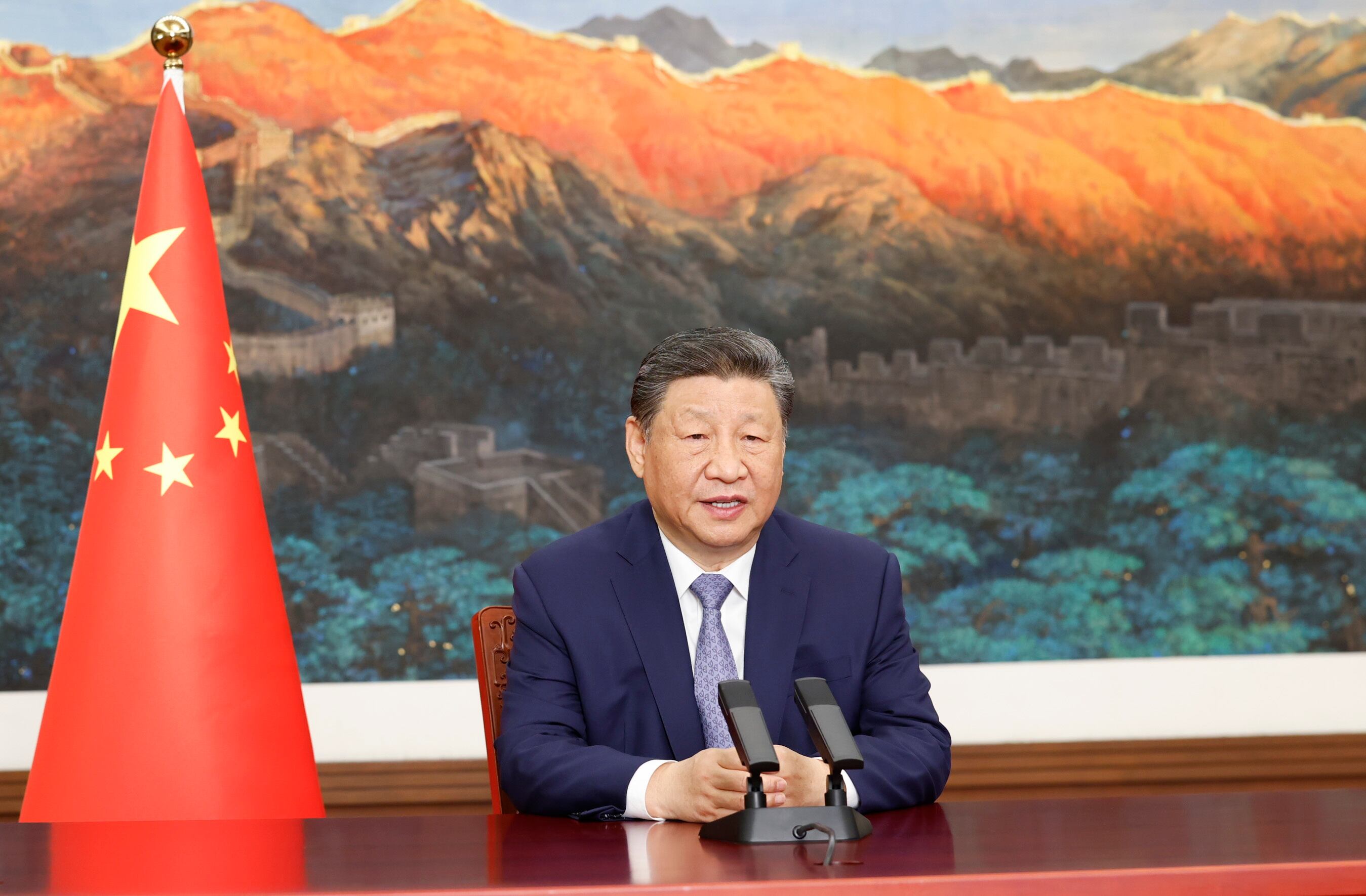 Beijing (China), 23/04/2025.- Chinese President Xi Jinping delivers a speech via video link at the Leaders Meeting on Climate and the Just Transition, in Beijing, China, 23 April 2025. EFE/EPA/XINHUA / HUANG JINGWEN CHINA OUT / UK AND IRELAND OUT / MANDATORY CREDIT EDITORIAL USE ONLY