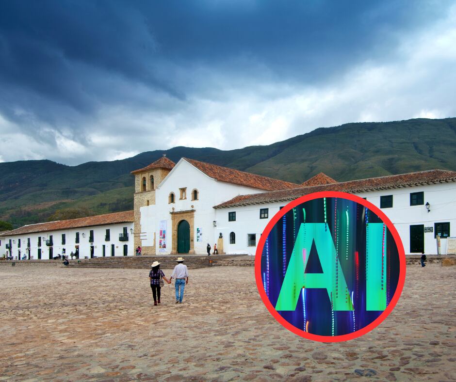Iglesia de Villa de Leyva y logo IA (Getty Images)