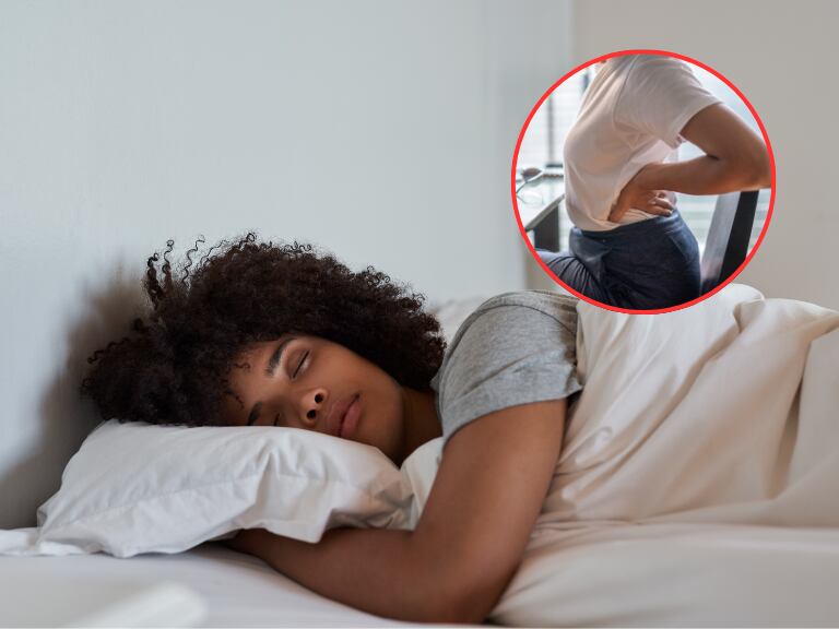 Mujer durmiendo y al lado una persona tocando su espalda expresando dolor (Fotos vía Getty Images)