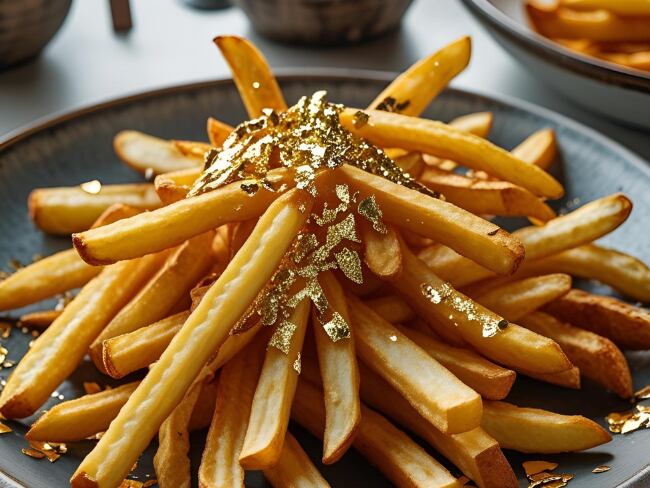 Papas fritas con oro, imagen generada con IA de Canva.