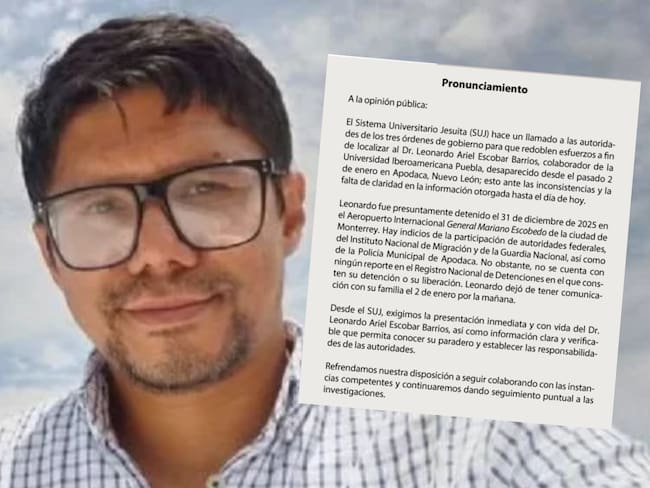 El Sistema Universitario Jesuita advirtió que Leonardo Ariel Escobar Barrios fue visto por última vez en el Aeropuerto Internacional General Mariano Escobedo en Monterrey tras una detención de autoridades federales.
(Foto: Cortesía / Sistema Universitario Jesuita )