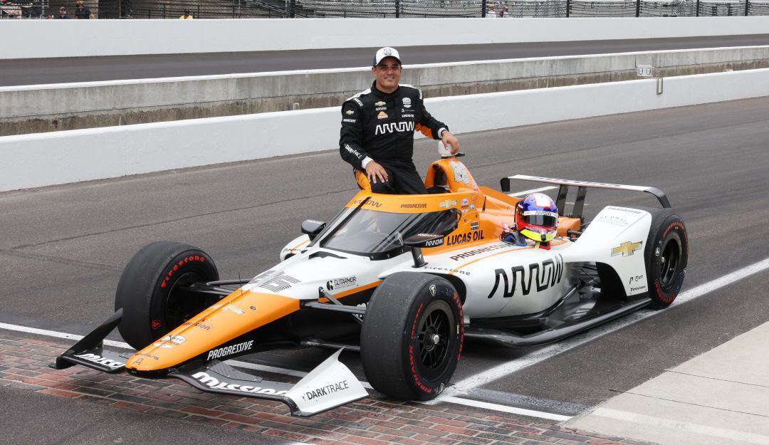 Juan Pablo Montoya en una de las prácticas del Indy500