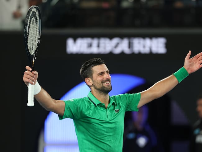 MELBOURNE, AUSTRALIA - JANUARY 30: Novak Djokovic of Serbia celebrates his victory in the Men's Singles Semifinal against Jannik Sinner of Italy during day 13 of the 2026 Australian Open at Melbourne Park on January 30, 2026 in Melbourne, Australia. (Photo by Clive Brunskill/Getty Images)
