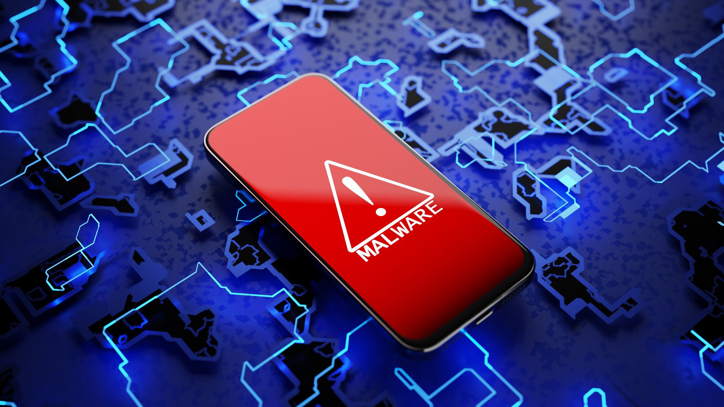 Celular con signo de alerta por malware (Getty Images)