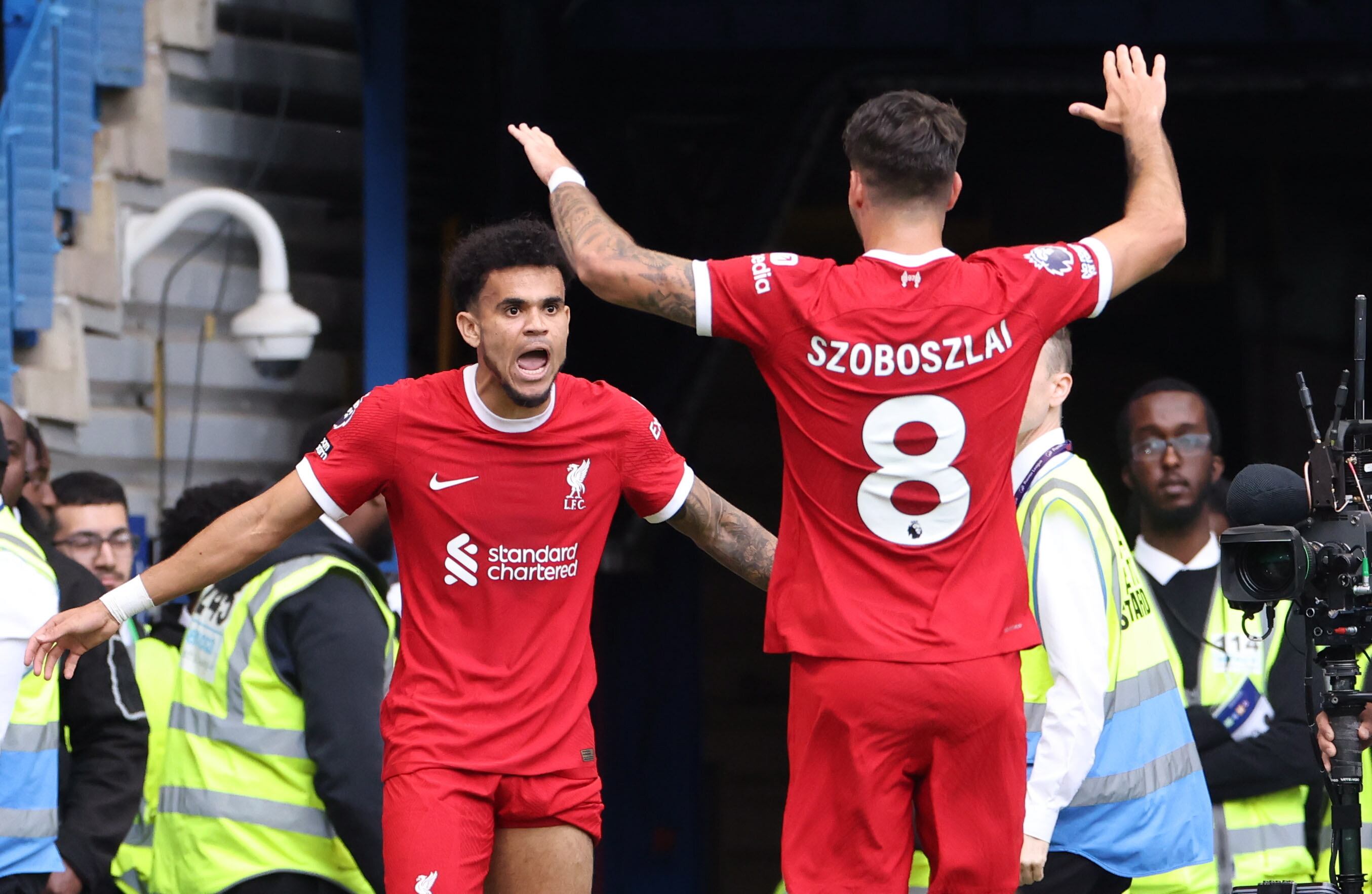 Luis Diaz celebrando su gol ante Chelsea EFE/EPA/NEIL HALL